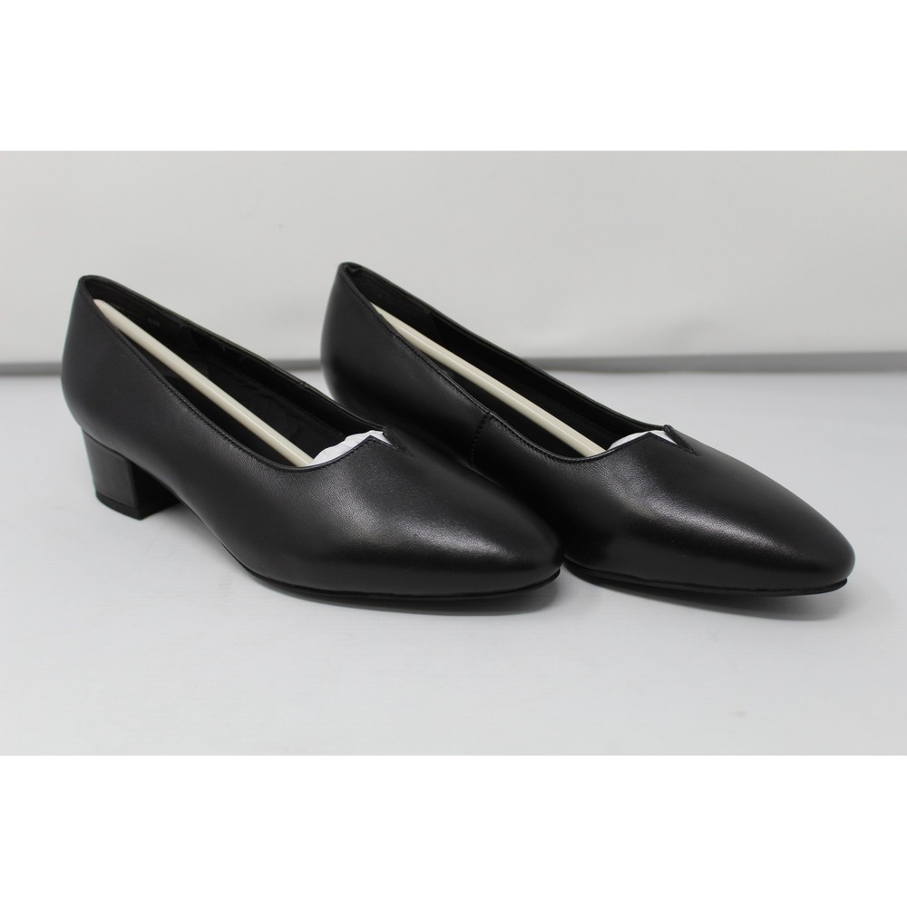 David Tate Womens Black Leather V-Cut Block Heel Pointed Toe Pumps Size 8M
